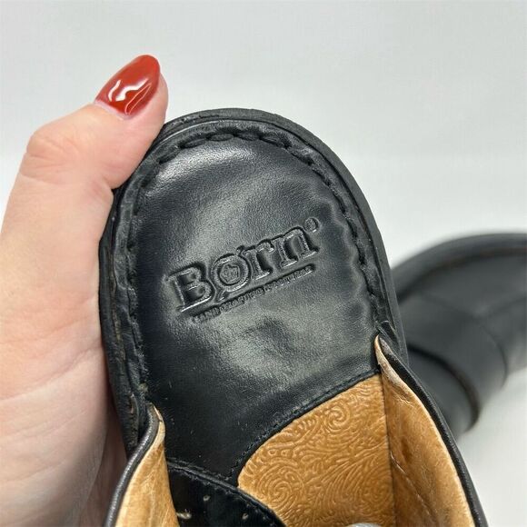 Born Women's Black Leather Slip On Mules Size 9 Buckle Accent Fall Comfort - Picture 11 of 13